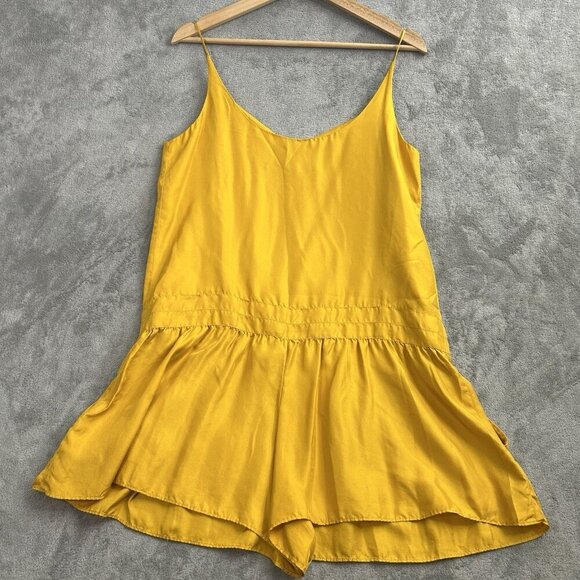 Rag & Bone Dune Romper Womens 6 Old Gold Silk Casual Spaghetti Strap V-Neck USA - Picture 11 of 12
